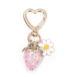 Misovela Strawberry Keychain for Women Cute Bag Purse Charms Heart Daisy Key chains Strawberry Accessories Decor (Clear Pink)