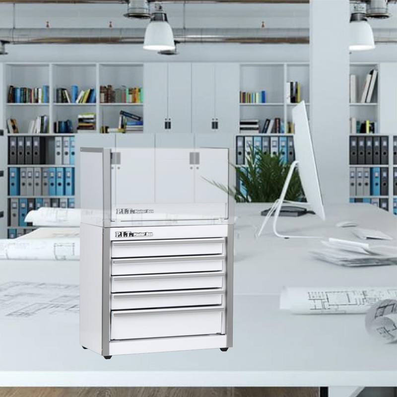 P.I.T. Mini White Tool Box, Portable 5-Drawer Micro Roll Cab