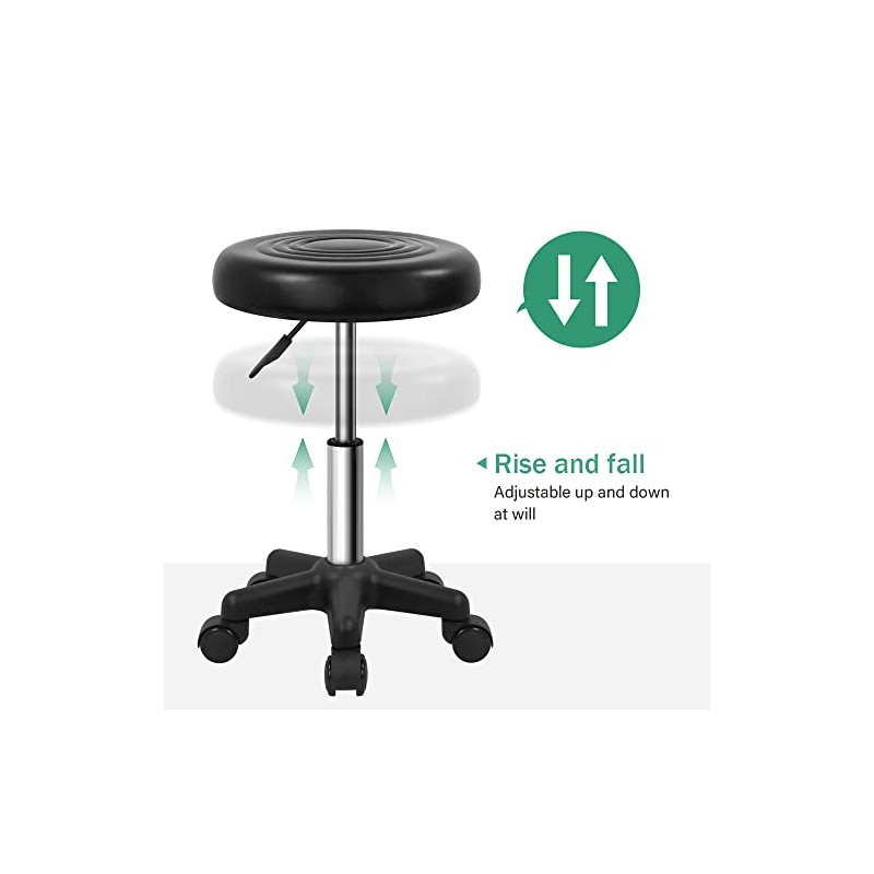 FURWOO Round Swivel Stool with Wheels PU Leahter Rolling Stool