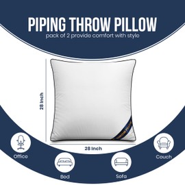 Utopia Bedding Throw Pillow Inserts (Pack of 2, White), 28 x 28 Inches Decorative Indoor Pillows for Sofa, Bed, Couch, Cushion Sham Stuffer