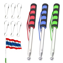 PLATEYTR Telescopic Flagpole Set, 3 Pieces Flag Pole Extendable 2 m with 6 Pieces Carabiner Hooks and 3 Lanyards, Stainless Steel Flagpole Portable for Flag Peace Flag Travel Guide Camping