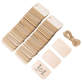 100 Pcs 34x52 mm Unfinished Wood with Holes, Craft Wood Slices, Wooden Ornaments Craft Blanks, Wooden Tags with String for Craft Gift