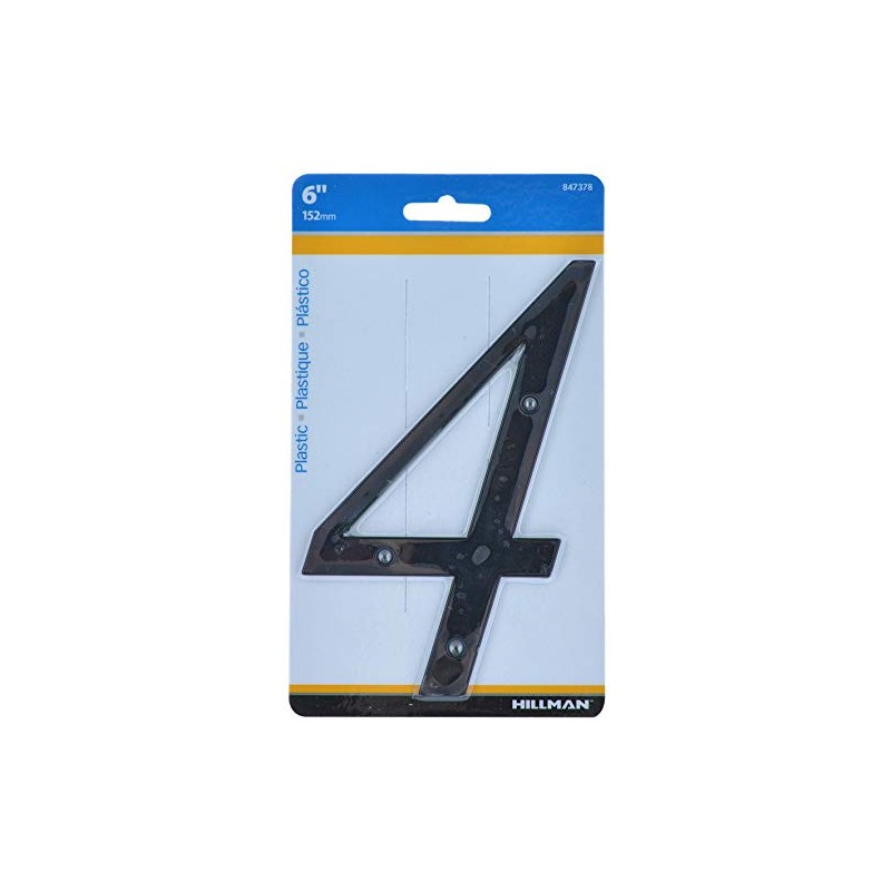 Hillman 847378 Black House Number 4, 6-Inch Nail Plastic