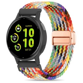 Braided Watch Bands 18mm Stretchy Nylon for Garmin venu 3S / Venu 2S / Vivoactive 4S/ Vivomove 3S, Soft Sport Band Quick Release Wristband Loop Elastic Strap for Men Women