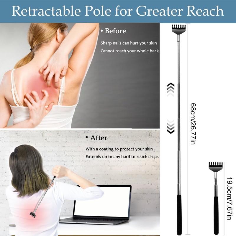 Yexixsr 3 Pack Back Scratcher Extendable Metal Back Scratcher for