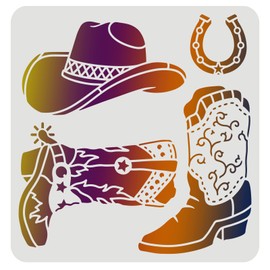FINGERINSPIRE Cowboy Boots and Hat Stencil 30 x 30 cm Reusable Cowboy Stencils Western Cowboy Stencils for Painting on Wood, Tiles, Paper, Fabric, Floor and Wall