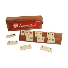 Front Porch Classics, Rummikub Vintage Edition in All-Wood Storage Case with 4 Built-in Player Trays and 106 Rummikub Tiles, for 2 to 4 Players Ages 8 and Up