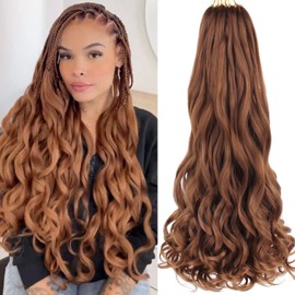 Unionbeauty French Curl Braiding Hair 18 Inch 8 Packs Pre Stretched Body Wave Crochet Braids for Boho Box Braids Crochet Hair French Curls French Curly Braiding Hair for Black Woman 30#