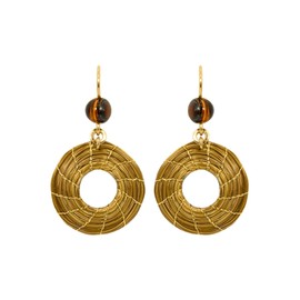 Open Mandala Earrings 2 cm Vegetable Gold with Tiger's Eye
