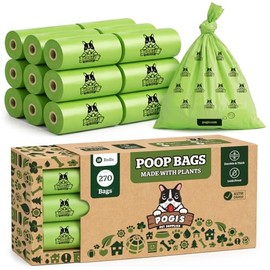 Pogi’s Compostable Poop Bags - 18 Rollos (270 Bolsas) - Anti-Derrames, de Origen Vegetal, Bolsas Compostables para Residuos de Perros, Biodegradables y Certificadas para Uso Hogareño ASTM D6400