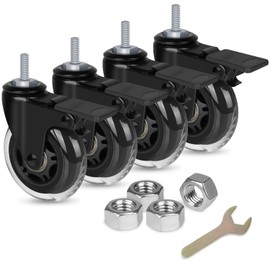 8T8 3 Inch Caster Wheels Heavy Duty with Brakes, Rubber Casters with 5/16"-18 x 1" Threaded Stem (Screw Diameter 5/16", Length 1"), Quiet and Smooth Rolling Castors, Set of 4