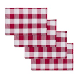 NATUS WEAVER Burgundy Red & White 2 Side Cotton Buffalo Check Farmhouse Placemats Set of 4 Heat Resistant Dining Table Place Mats for Kitchen Table, 12 x 18 inches