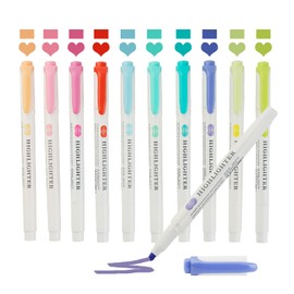 MAIKEDEPOT Real Mild Highlighters, Pastel Highlighter Assorted Colors Markers Dual Tip Highlighter Markers Chisel and Fine Tips for Coloring, Underlining, Highlighting (10colors)