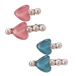 4pcs Pearl Heart Hair Clips Set, Trendy Cute Pink and blue Love Hair Accessories, Classic Hair Alligator Clip Set, Valentine's Day Gift for Women and Girls