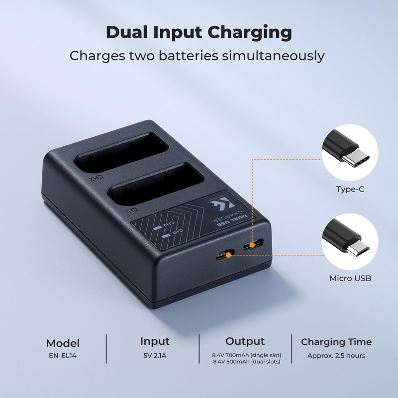 EN-EL14 EN EL14a Battery Charger, Charger Compatible with Nikon D3500,