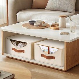 Homsorout Closet Organizers and Storage - Large Stackable Storage Bins with Drawer, Fabric Bins for Organization, Collapsible Drawer Organizer Clothes for Bedroom, Living Room, 4 Pack, Beige