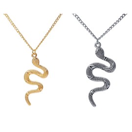 2 Pieces Of Snake-Shaped Necklace, Snake Element Jewelry, Fashionable Retro Necklace, Trendy Jewelry, Clothing Accessories, Pendant Necklace (Silver, Gold)