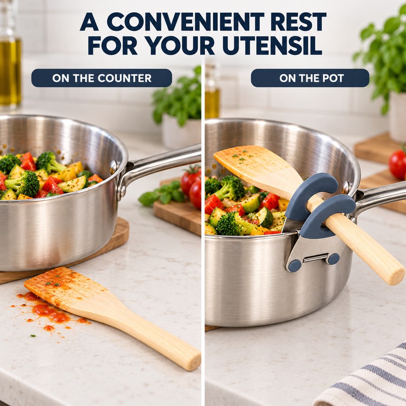 Pot Spoon Holder Clips for Cooking Utensils – 2-Pack Stainless