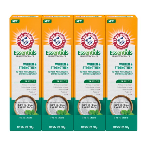 ARM & HAMMER Essentials Whiten & Strengthen Fluoride Toothpaste-4 Pack