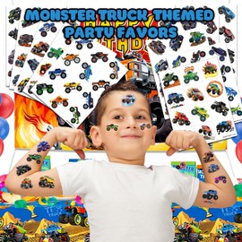 120 PCS Monster Truck Race Car Pre-Cut Temporary Tattoos for Kids | Super Cute Themed Birthday Party Favors, Supplies, Decorations, Fake Tattoo Stickers, Rewards & Gifts for Boys Girls