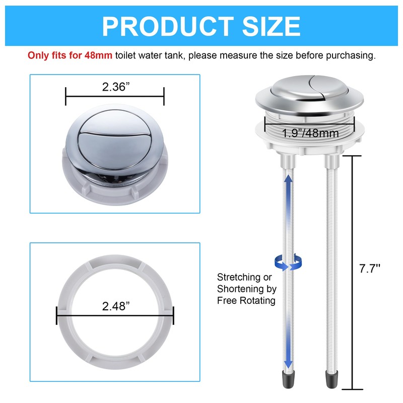 Enhon 4 Pack 48mm Toilet Tank Buttons, Flush Valve Dual