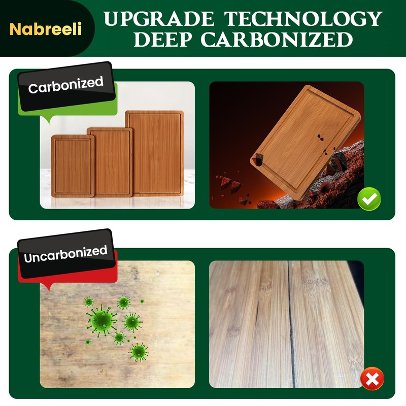 Bamboo Cutting Board Set (S+M) with Juice Grooves & Built-In