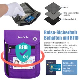 Tyuodna Neck Pouch with Viewing Window, Passport Bag with RFID, Travel Document Pocket for Men and Women, Travel Document Organiser for Cash, Cards, Keys and Passport, Purple, leisure