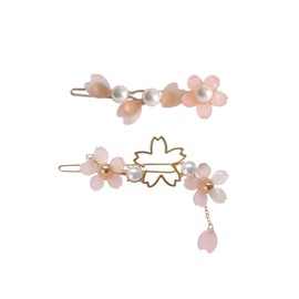EZ PEACH Cherry Blossom Flower Pearl Hairpin Hair Clip Bangs Hair Closure Hair Ornaments Kimono Kimono Hair Accessory Set of 2 (B)