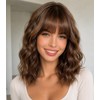 Brown Highlights Wig with Bangs for Women,12 Inch Wavy Bob
