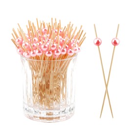 120PCS Cocktail Picks Toothpicks for Appetizers Cocktail Picks for Drinks Bamboo Toothpicks Cocktail Toothpicks Fancy Toothpicks for Appetizers Pink Pearl Toothpicks for Food Long Toothpicks 4.7Inch