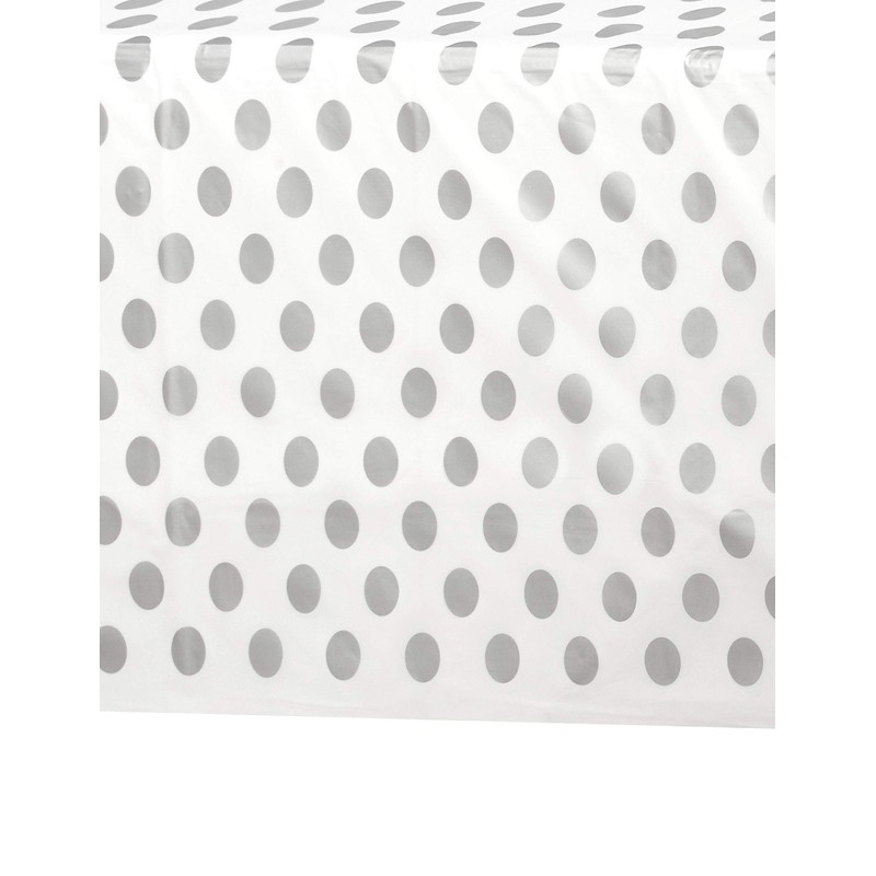 Unique Party 37283 - Plastic Silver Polka Dot Tablecloth, 9ft