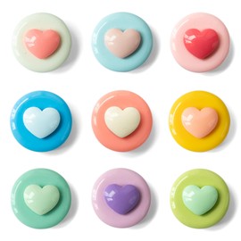SUNURS 16/9-Piece Glossy Macaron Heart Magnets for Whiteboard, Locker, Kitchen, Office, Strong Decorative Magnetic Stickers (Multi-Color, Multi-Pack)