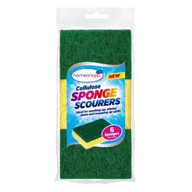 HOMESHOPA Heavy Duty Cellulose Scrub Sponge, 6 pack Dual-Sided Dishwashing Household Cleaning Sponge for Kitchen, Washing Up Scourer, Non-Scratch Super Absorbent Multi-Purpose Scouring Pads
