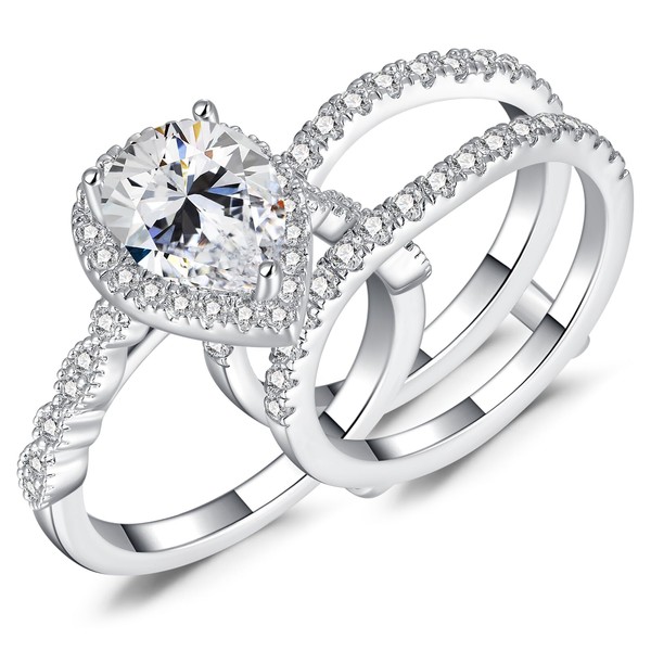 AVECON 6CT Pear Shaped Engagement Ring, Bridal Promise Wedding 5A