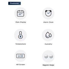 GooDay Smart Digital Alarm Clock, w/Magnetic Attraction, Indoor Temperature Humidity, HD Screen Hour Date, Battery Operated - White