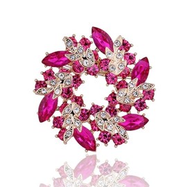 Rhinestone Flower Brooch for Women Crystal Wreath Brooch Pin Stylish Big Flower Brooch Rhinestone Crystal Bauhinia Flower Wreath Brooch Elegant Clothing Hat Bag Accessories Christmas Wedding Bridal Birthday Jewelry (Rose Red)