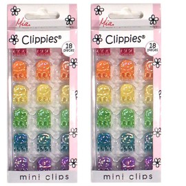 Mia Clippies, Cute Mini Jaw Clamp Hair Barrettes, Pretty Sparkly Rainbow Colors, 6 Colors, Smooth Plastic, for Girls, Thin Hair, Twisting Hair, Sleepovers 2PK, 36pcs