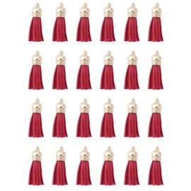 Ruwado 30 Pcs Keychain Leather Tassels with Gold Caps Hole Vintage Mini Faux Tassels for DIY Jewelry Making Keychain Earrings Craft Project Supplies Necklace Bracelet (Red)