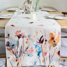 Lslandmood Colourful Flowers Table Runner Modern Spring Decoration Table Weatherproof Table Runner Linen Table Runner Washable Outdoor Tablecloth Spring for Party Table Mats Kitchen Runner 40 x 140 cm