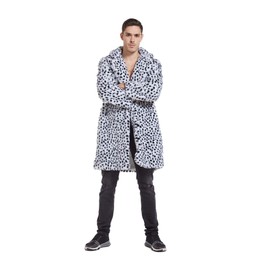 UMREN Mens Warm Whiter Leopard Faux Fur Coats Jacket Long Luxury Overwear Parka Cardigans Whiter Leopard XL
