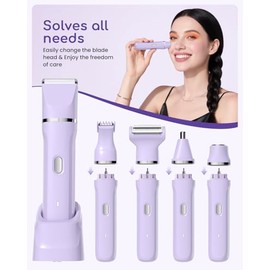 Recortadora de bikini para mujer, 5 en 1, impermeable, maquinilla de afeitar eléctrica para mujeres, púbica, facial, nariz, cuerpo, piernas, depilació