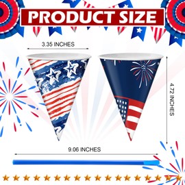Honeydak 100 Pcs 6 Oz American Flag Snow Cone Cups and Spoon Straws Disposable Patriotic 4th of July Shave Ice Cream Cup for Slush Shaved Ice Cream Sorbet for Independence Day Party Treats