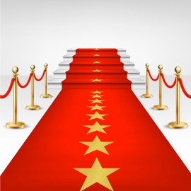 Timgle Disposable Red Plastic Carpet Runner for Party Movie Night Red Carpet with Golden Star Runner Rug for Floor Stage Stairs Birthday Wedding Theme Decoration Prom Decor(Star,3.28 x 16.4 ft)