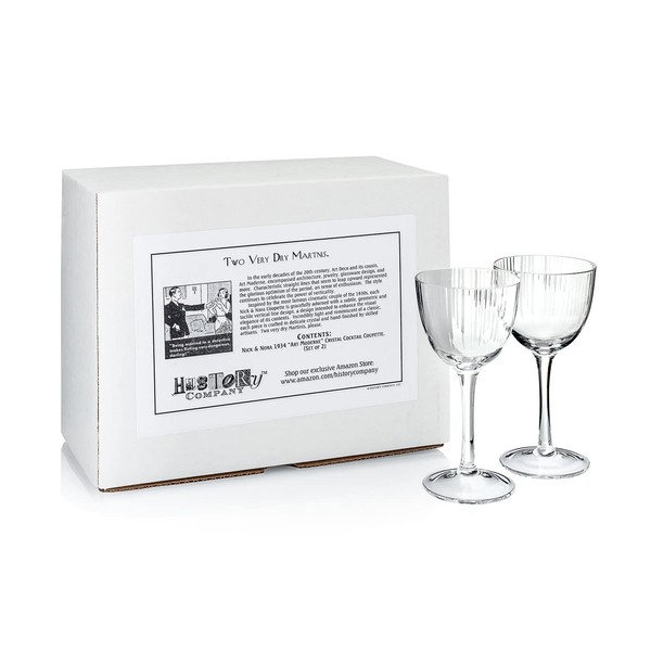 HISTORY COMPANY Nick & Nora 1934 “Art Moderne” Crystal Cocktail Coupette 2-Piece Set (Gift Box Collection)
