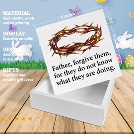 Christian Easter Decor Rustic Religious Wooden Sign Farmhouse Easter Desk Decorations Home Living Room Shelf Decor 5 x 5 Inches