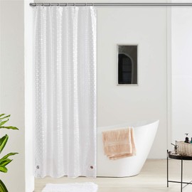 Furlinic Shower Curtain Anti-Mould Waterproof Transparent Eva Bath Curtain 120 x 180 cm 3D Effect Rhombus with 8 Shower Curtain Rings Hem with Stones