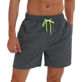 Swimming Trunks Men's Swimming Shorts Quick-Drying Leisure Beach Shorts Swimming Trunks Men with Pockets Board Shorts Swimming Trunks Men Contrasting Drawstring Swimming Shorts for Men Short, gray, S