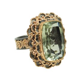 Natural Green Amethyst Gemstone 925 Sterling Silver Black Rhodium Rose Gold Statement Ring FSJ-4201-A, Gemstone, Green Amethyst