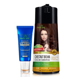 Herbishh Chestnut Brown 3 in 1 Hair Dye Shampoo 400 ML PPD Free + Hair Color Stain Protector – Dye Shield or Defender for Skin
