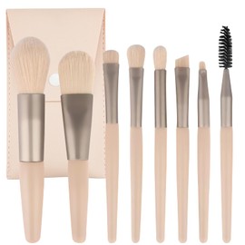 8 Pieces Professional Makeup Brushes, Make Up Brush Set with PU Leather Cosmetic Bag, Mini Brush for Eye Correction, Face, Blush, Foundation, Powder, Concealer, Beige
